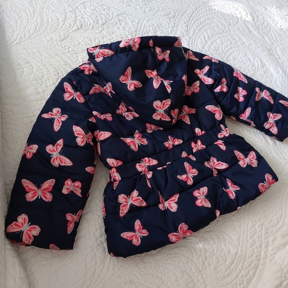 LITTLE ME BUTTERFLIES GIRLS PUFFER HOODIE JACKET - Picture 4 of 12